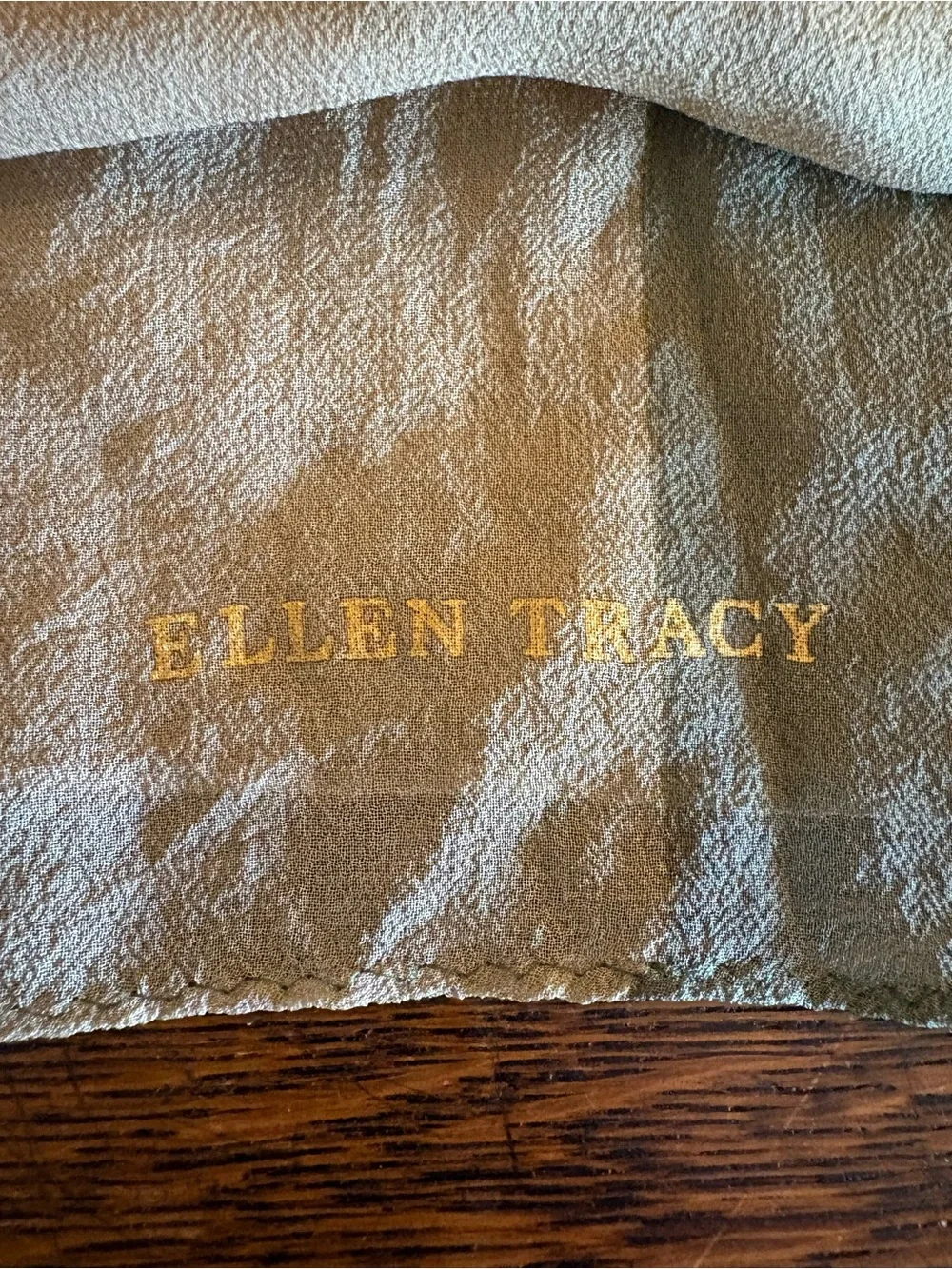 Ellen Tracy Vintage Silk Organza Scarf Tan and Olive Green 52” x 14”